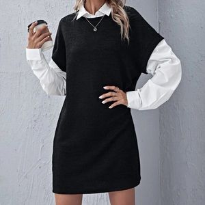 Colorblock rib-knit 2 in 1 dress
